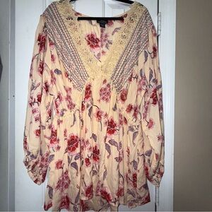 Angie Floral Cream and Red Tunic Top